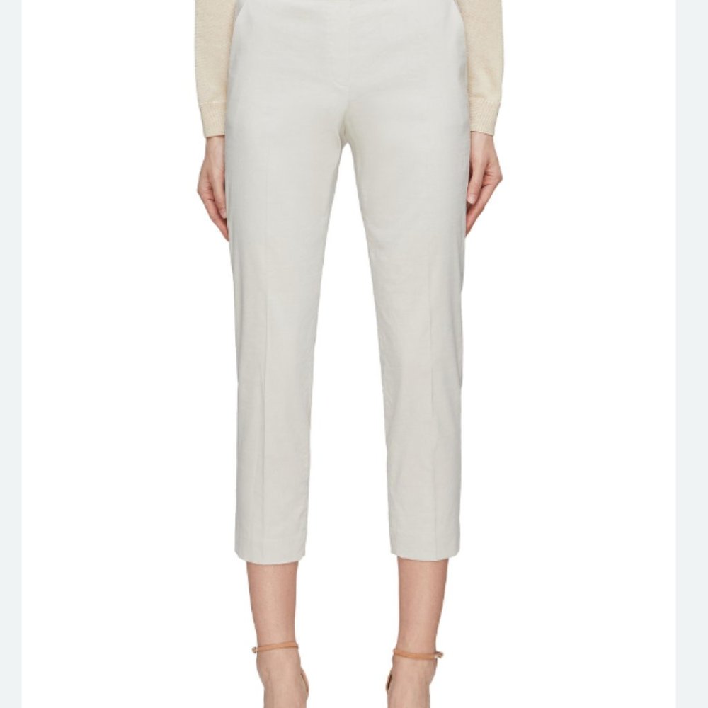 Theory Women's Slim Cropped Pull On Pants Linen Blend Stretch Tan Beige Size 2